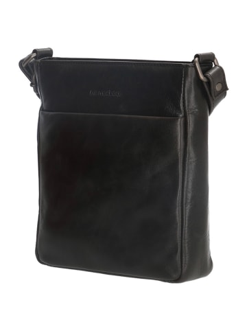 HIDE & STITCHES Leren schoudertas zwart- (B)23 x (H)24 x (D)6 cm