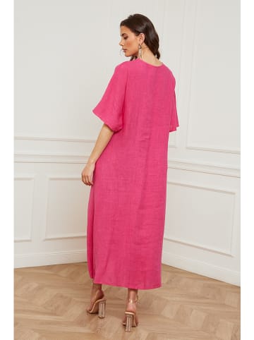 Fleur de Lin Lniana sukienka "Faos" w kolorze różowym