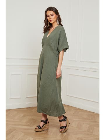 Fleur de Lin Leinen-Kleid "Faos" in Khaki