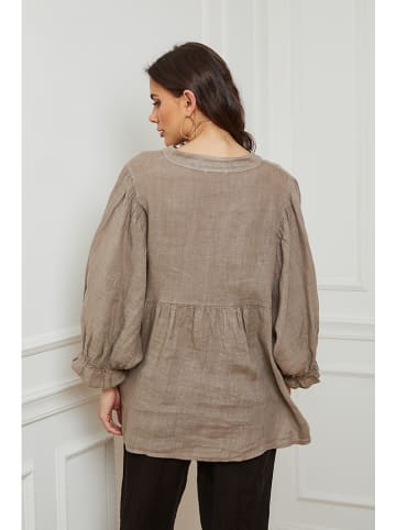 Fleur de Lin Leinen-Bluse "Gloss" in Taupe