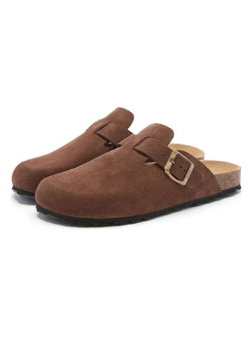 billowy Leder-Clogs in Hellbraun