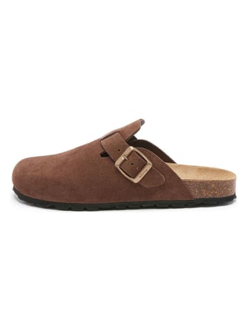 billowy Leder-Clogs in Hellbraun