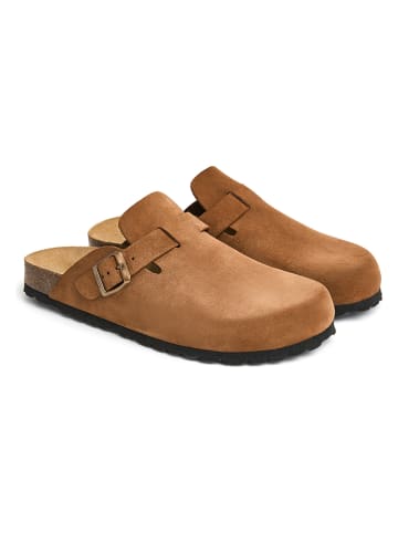billowy Leren clogs lichtbruin