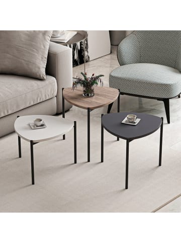 Evila Set van drie bijzettafels "Lenny" lichtbruin/antraciet/wit