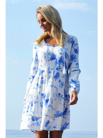 Bleu d'Azur Sukienka "Mykonos" w kolorze niebiesko-białym