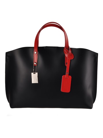 ORE10 Skórzany shopper bag "Avocetta" w kolorze czarno-czerwonym - 48 x 30 x 12 cm