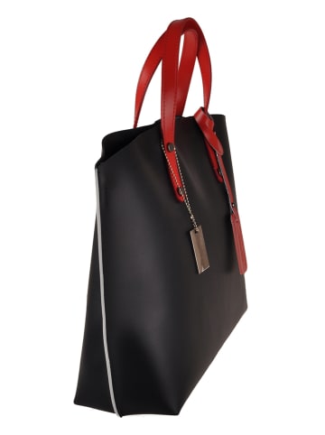ORE10 Leder-Shopper "Avocetta" in Schwarz/ Rot - (B)48 x (H)30 x (T)12 cm