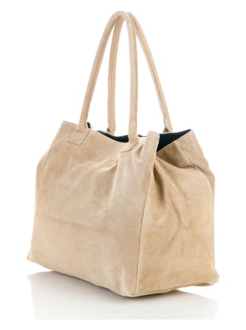 ORE10 Skórzany shopper bag "Plaso" w kolorze beżowym- 41 x 28 x 7 cm