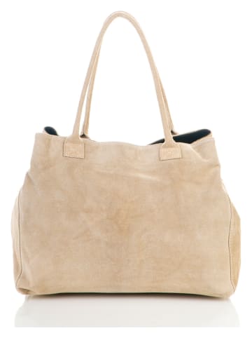 ORE10 Skórzany shopper bag "Plaso" w kolorze beżowym- 41 x 28 x 7 cm