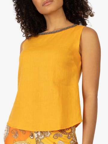 mint & mia Lniany top w kolorze żółtym