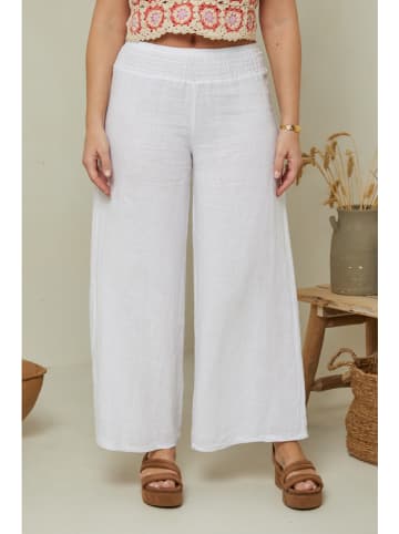 Curvy Lady Lniane spodnie w kolorze białym