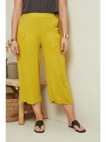 Curvy Lady Lniane spodnie w kolorze żółtym