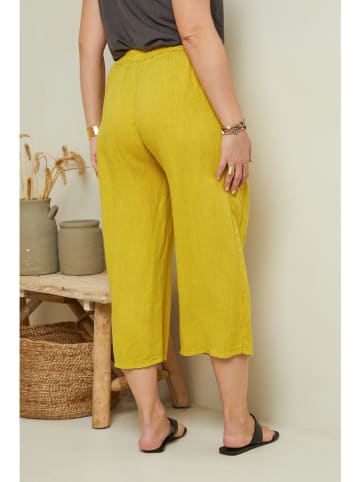 Curvy Lady Lniane spodnie w kolorze żółtym