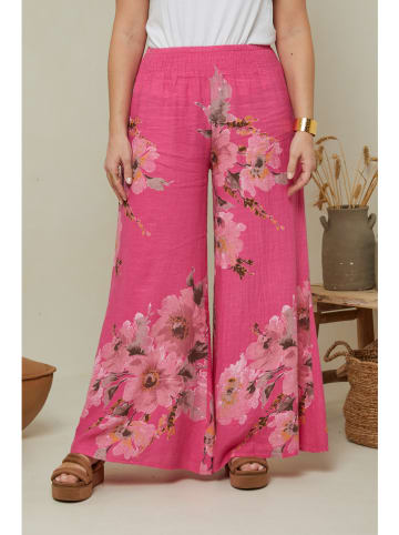 Curvy Lady Lniane spodnie w kolorze różowym
