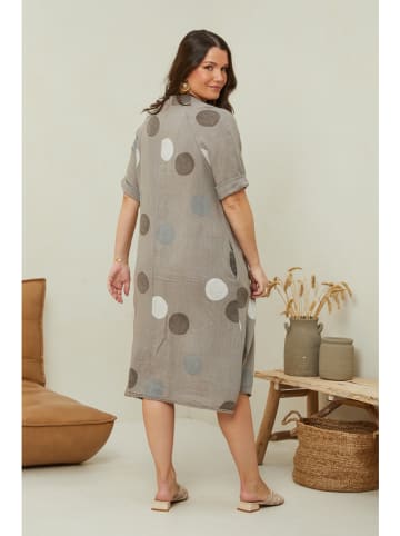 Curvy Lady Linnen jurk taupe/meerkleurig