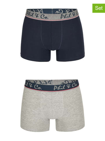 Phil & Co. Berlin 2er-Set: Boxershorts in Dunkelblau/ Grau
