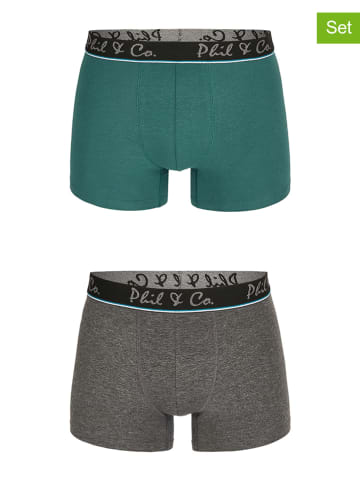 Phil & Co. Berlin 2er-Set: Boxershorts in Grün/ Grau