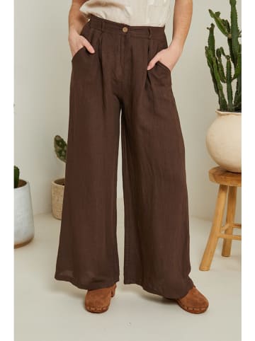 Le Monde du Lin Lniane spodnie w kolorze brązowym