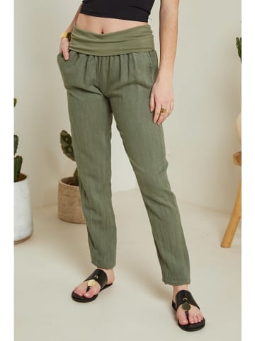 Le Monde du Lin Lniane spodnie w kolorze khaki