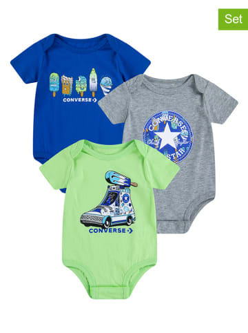 Converse 3-delige set: rompers grijs/blauw/groen