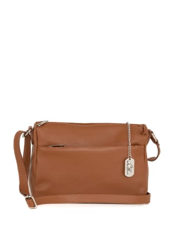 Anna Morellini Leder-Umhängetasche "Orlanda" in Camel - (B)29 x (H)23 x (T)12 cm