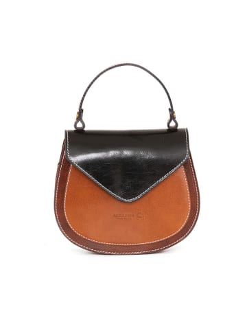 Melina C Leder-Henkeltasche "Dumenza" in Braun/ Schwarz - (B)22 x (H)19 x (T)7 cm