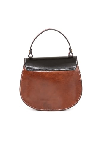 Melina C Leder-Henkeltasche "Dumenza" in Braun/ Schwarz - (B)22 x (H)19 x (T)7 cm