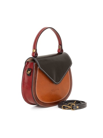 Melina C Leder-Henkeltasche "Dumenza" in Braun/ Schwarz - (B)22 x (H)19 x (T)7 cm