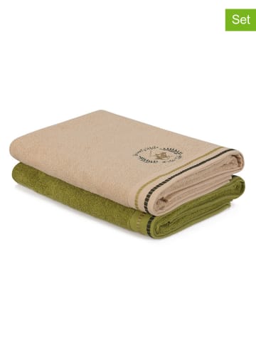 Colorful Cotton 2-delige set: badhanddoeken groen/beige