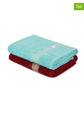 Colorful Cotton Ręczniki prysznicowe (2 szt.) w kolorze czerwonym i błękitnym