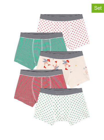 PETIT BATEAU 5-delige set: boxershorts groen/rood/wit