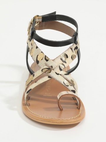Les BAGATELLES Leder-Zehensandalen "Fennel" in Gold/ Schwarz/ Beige