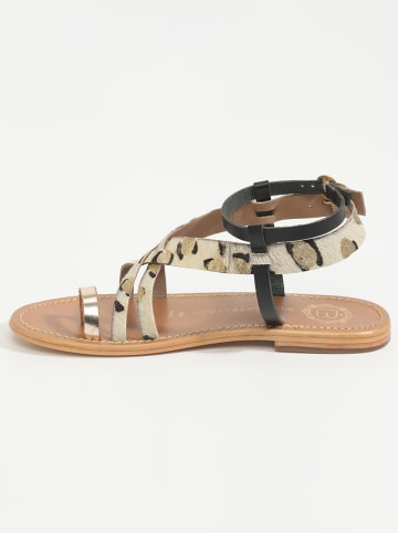 Les BAGATELLES Leder-Zehensandalen "Fennel" in Gold/ Schwarz/ Beige