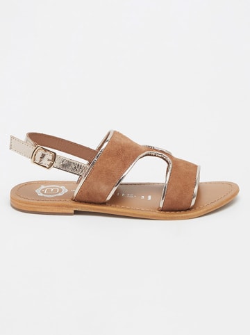 Les BAGATELLES Leren sandalen "Suede" camel/goudkleurig
