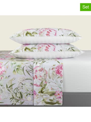 Cacharel 4-delige set: satijnen bedlaken en kussenslopen groen/roze
