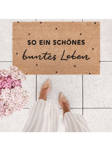Eulenschnitt Kokos-Fußmatte "Buntes Leben" in Hellbraun - (L)75 x (B)45 cm
