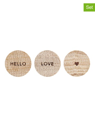 Eulenschnitt 3-delige set: magneten "Hello love" naturel - Ø 2,5 cm