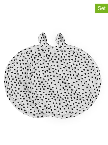 Eulenschnitt 2er-Set: Topflappen "Punkte" in Weiß/ Schwarz - Ø 20 cm