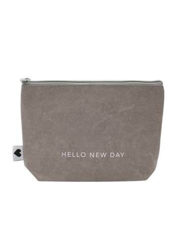 Eulenschnitt Kosmetiktasche "Hello New Day" in Taupe - (B)23 x (H)15 x (T)6 cm