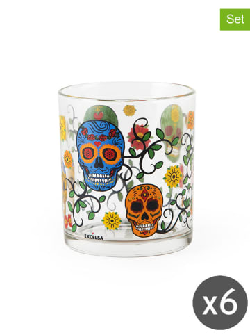 Trendy Kitchen by EXCÉLSA 6er-Set: Gläser "Calavera" in Bunt - 250 ml