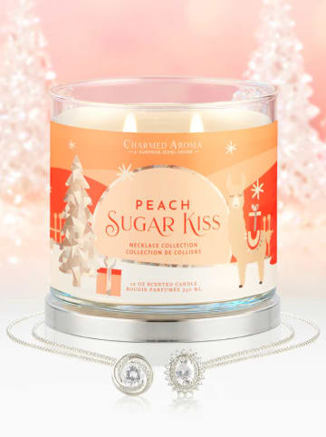 CHARMED AROMA Geurkaars met sieraad "Peach Sugar Kiss" abrikooskleurig/oranje - 340 g