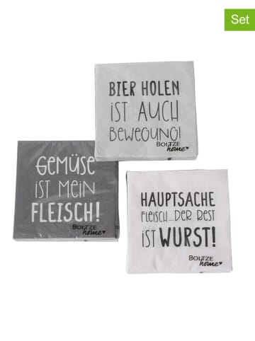 Boltze 3er-Set: Servietten "Grilla" in Grau/ Weiß - 3x 20 Stück