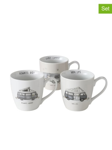 Boltze 3er-Set: Jumbotassen "Vanlife" in Weiß/ Grau - 480 ml