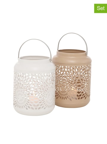 Boltze 2-delige set: windlichten "Ozana" wit/beige - (H)17 cm