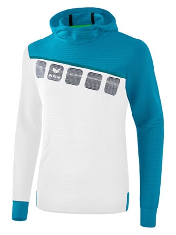 erima Hoodie "5-C" in Weiß/ Türkis