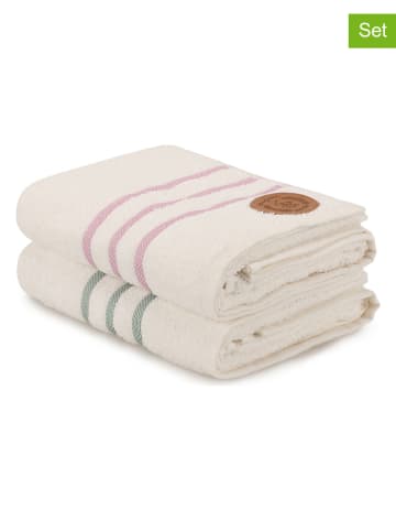 Elizabed 2-delige set: handdoeken crème/kaki/paars