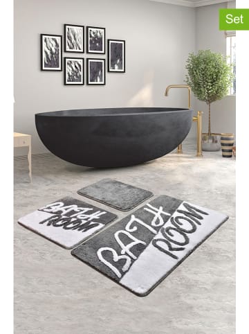 Elizabed 3-delige set: badmatten "Bathroom" wit/grijs
