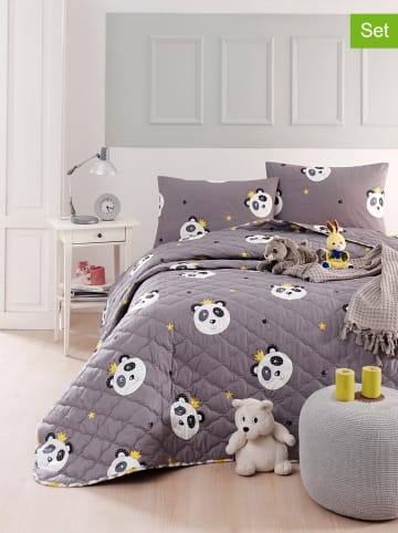Elizabed 3-delige renforcé bedspreiset "Kral Panda" grijs