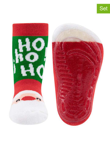 ewers 2er-Set: ABS-Socken "Santa" in Rot/ Grün
