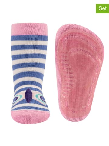 ewers 2er-Set: ABS-Socken "Schmetterling" in Rosa/ Blau
